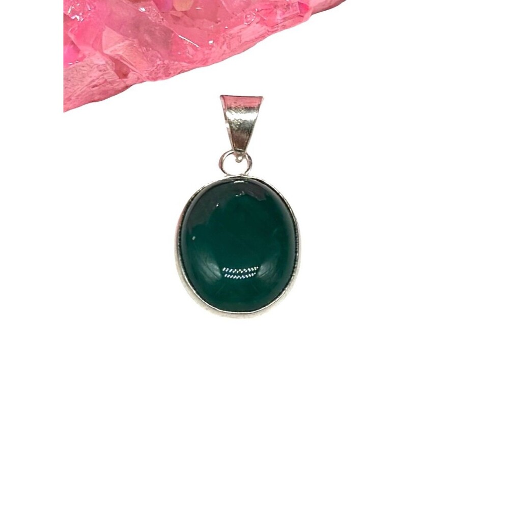 Banded Green Onyx Necklace Pendant 925 Sterling Silver Overlay Dainty Oval Stone